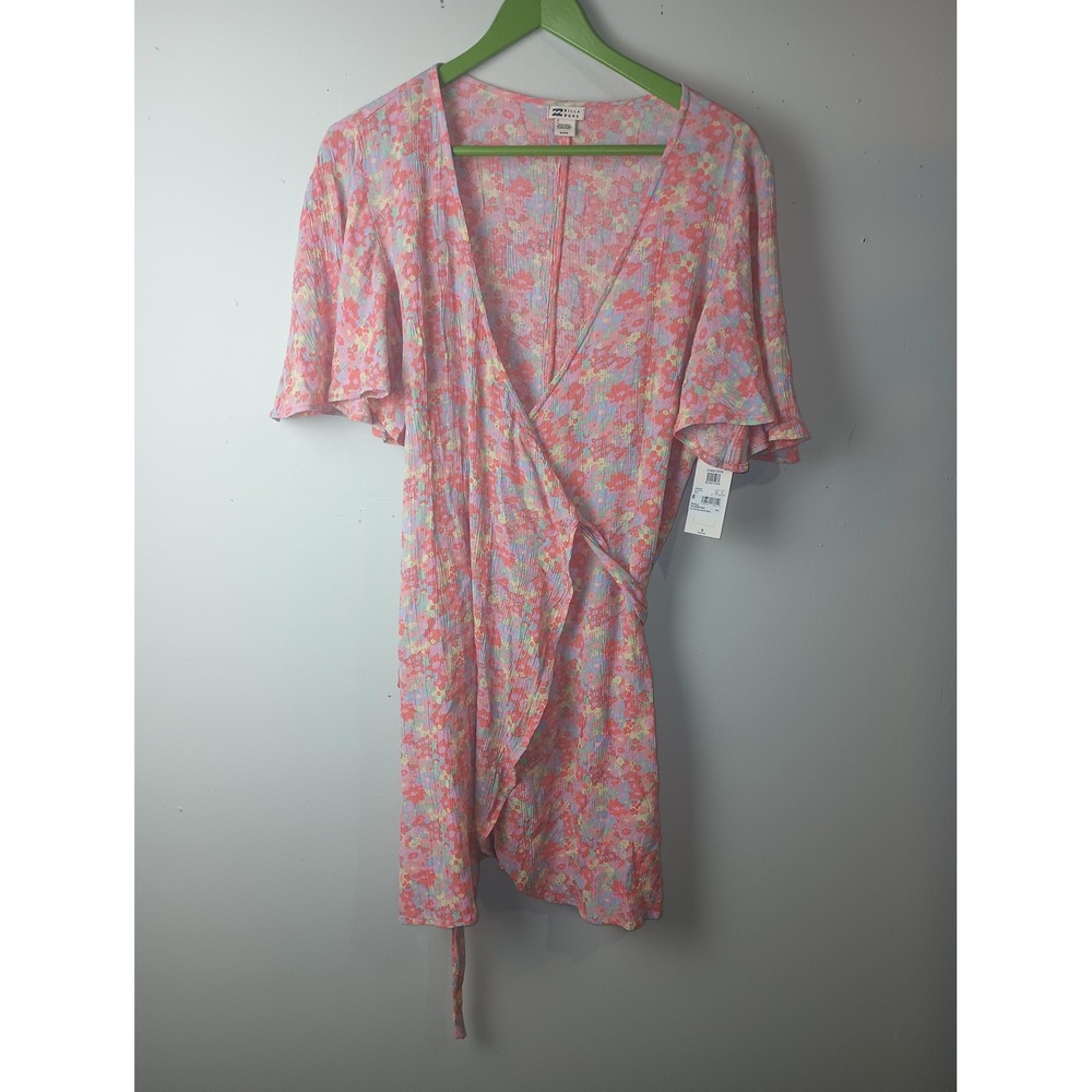 Billabong All For You 2 Pink Floral Wrap Mini Dress ABJWD00587 Size Medium NWT